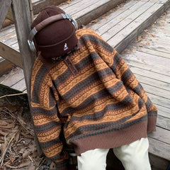 striped pattern grandma collar sweater boogzel clothing