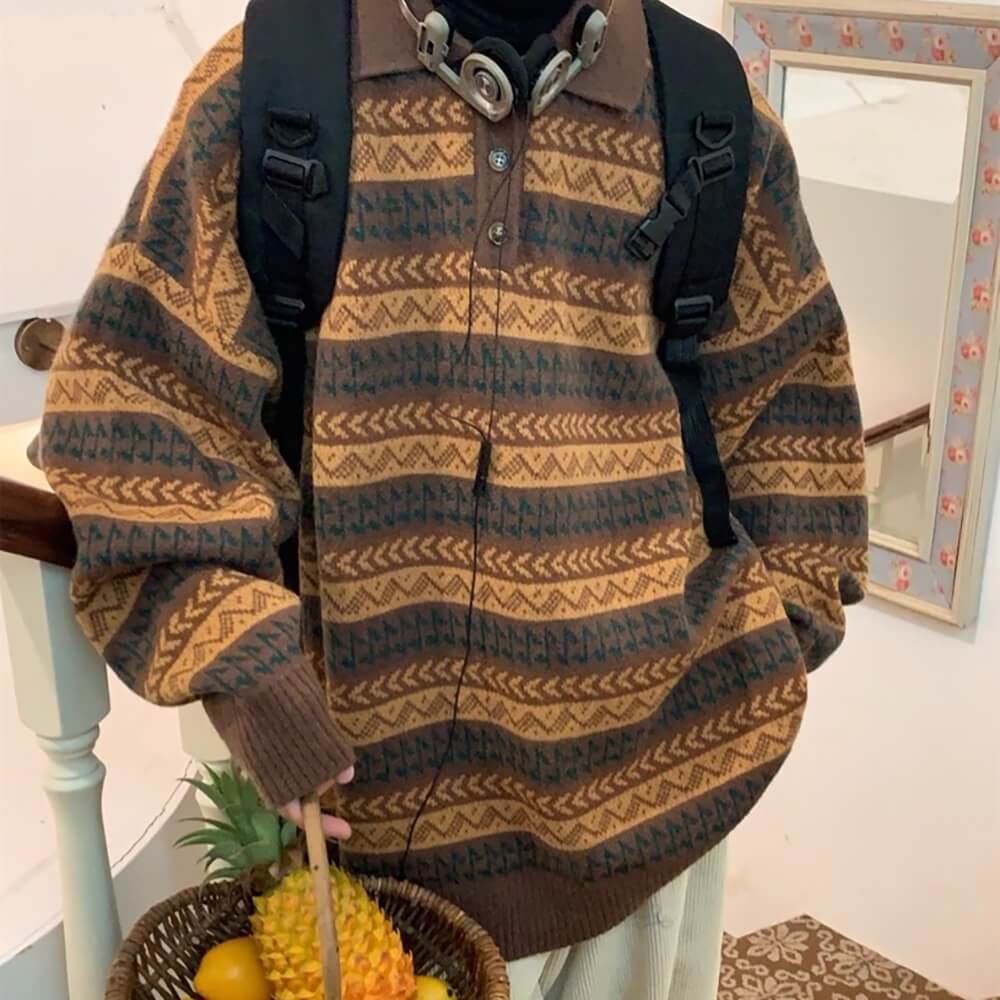 striped pattern grandma collar sweater boogzel clothing
