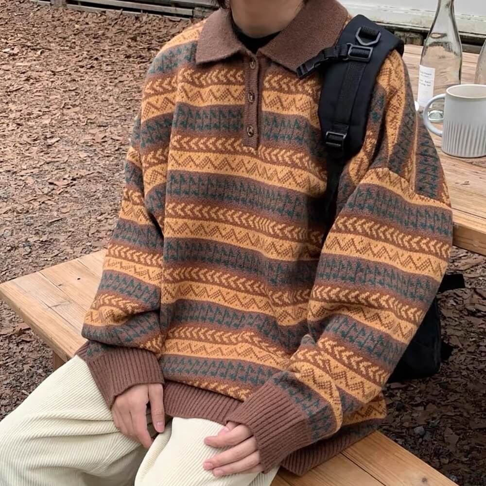 striped pattern grandma collar sweater boogzel clothing
