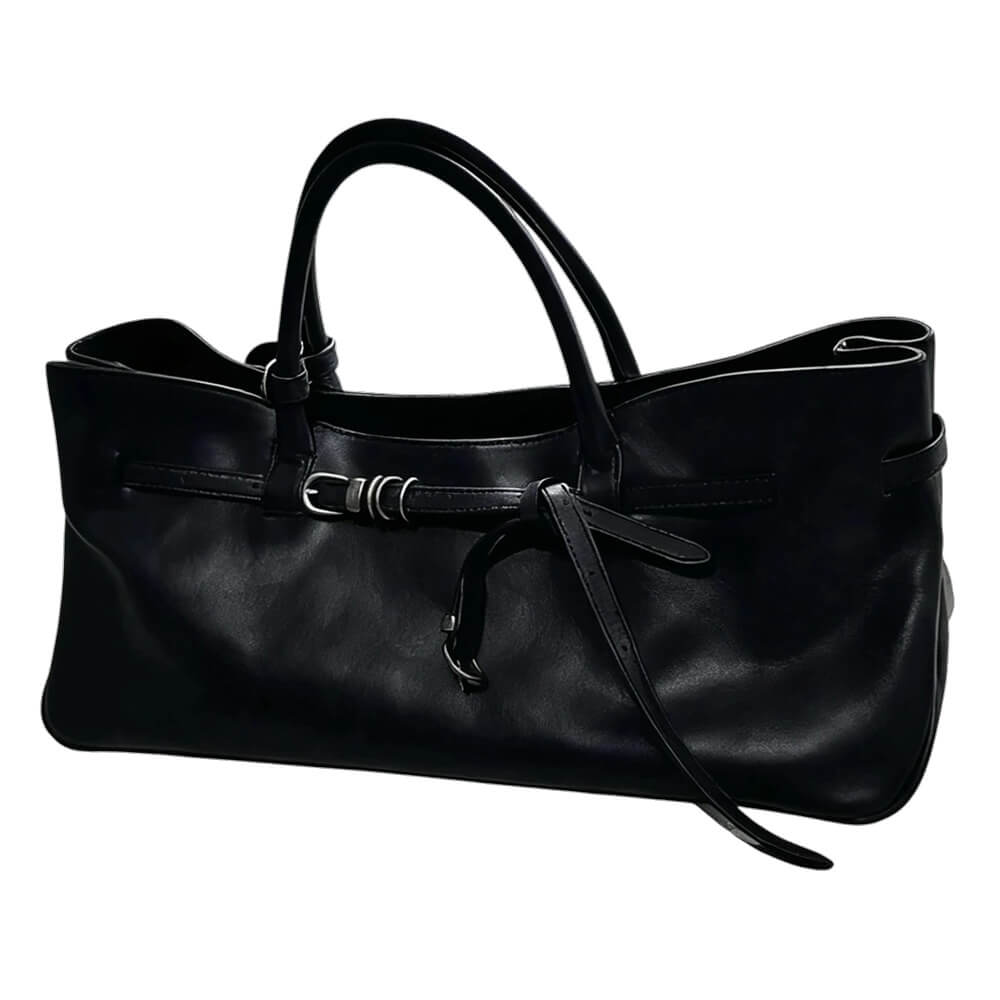 structured belted leather tote bag boogzel clothing