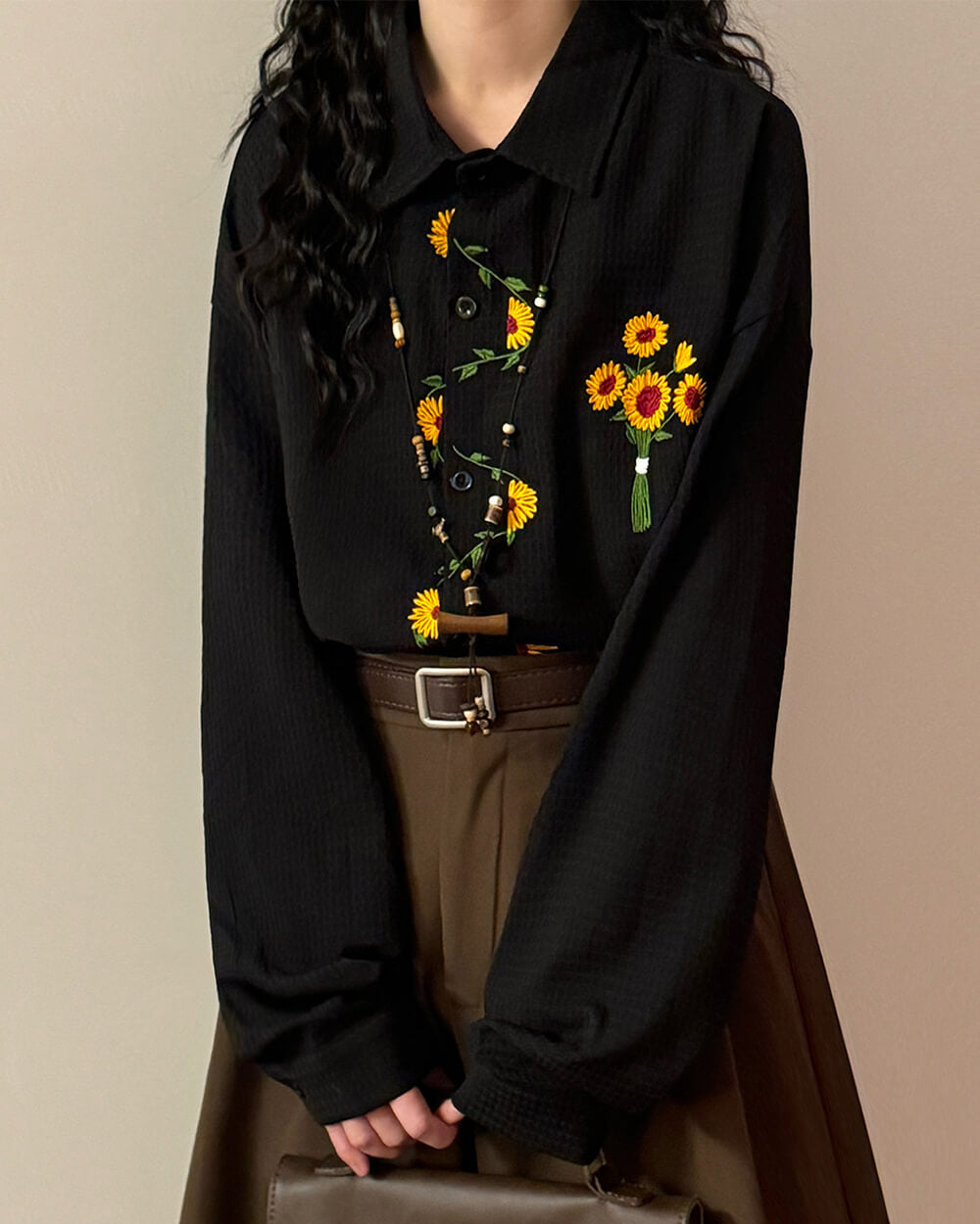 sunflower embroidery oversized shirt boogzel clothing