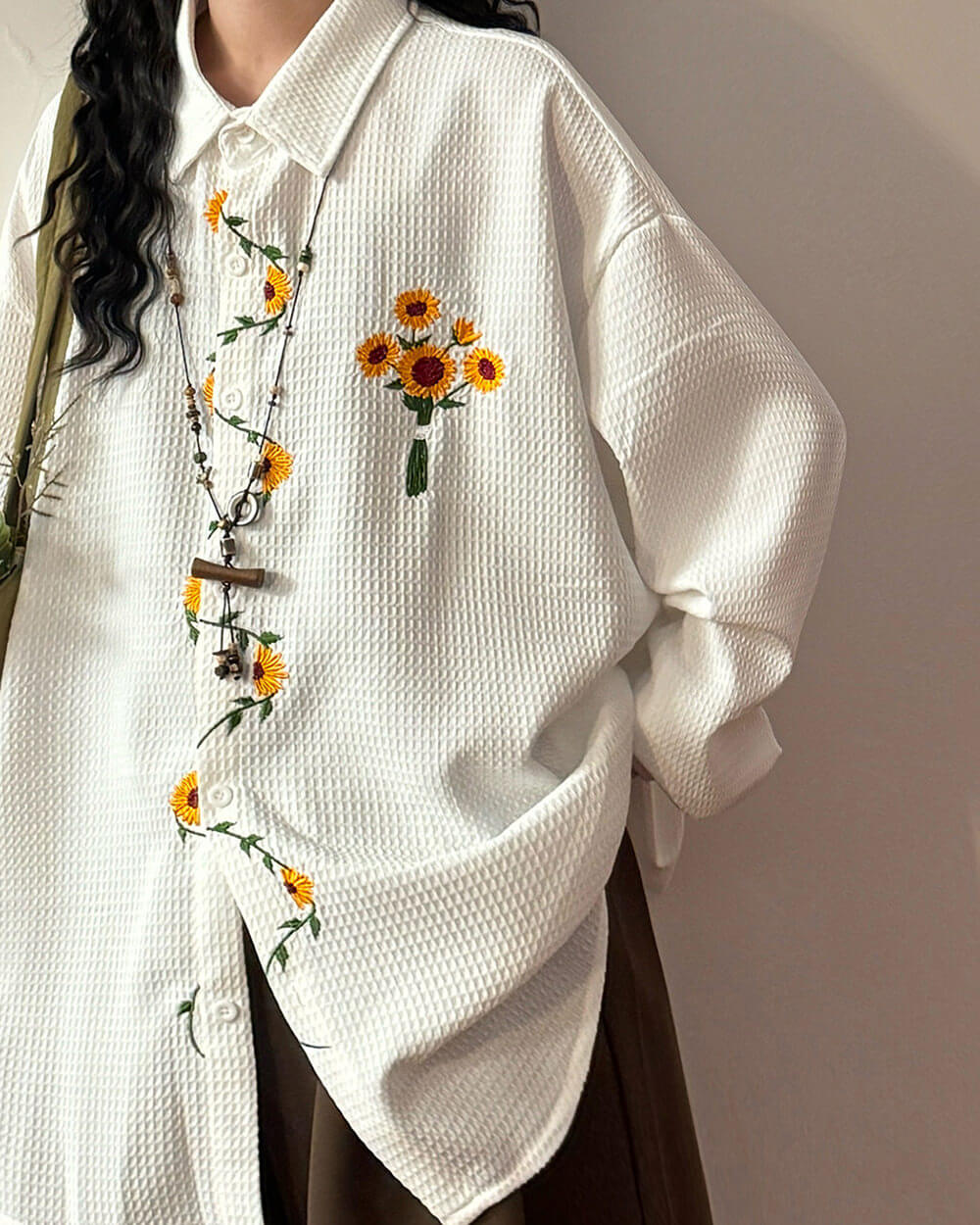 sunflower embroidery oversized shirt boogzel clothing
