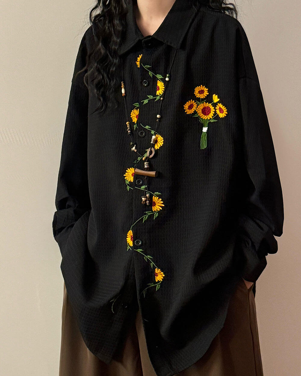 sunflower embroidery oversized shirt boogzel clothing