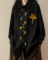 sunflower embroidery oversized shirt boogzel clothing