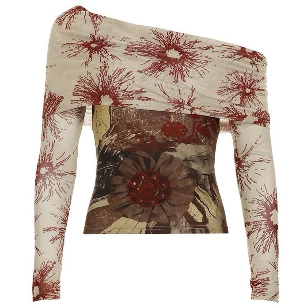 sun print mesh off shoulder top boogzel clothing