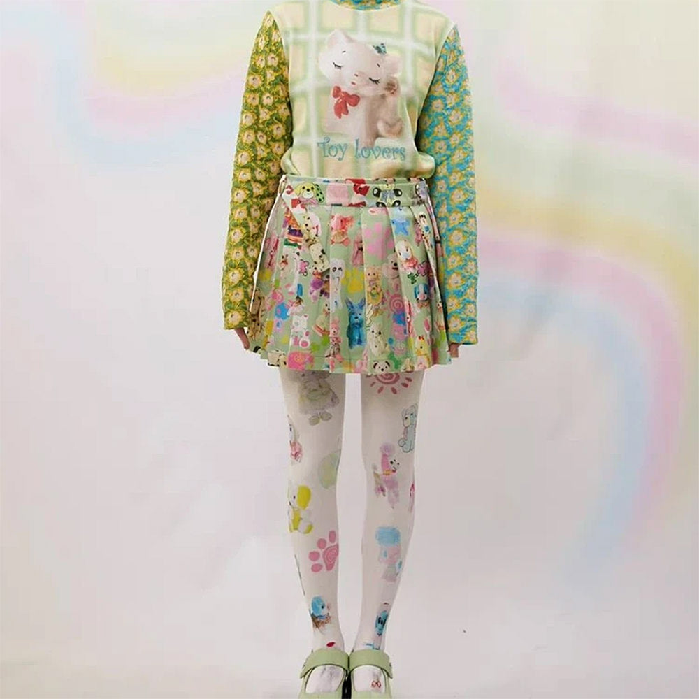 toy print pleated mini skirt boogzel clothing