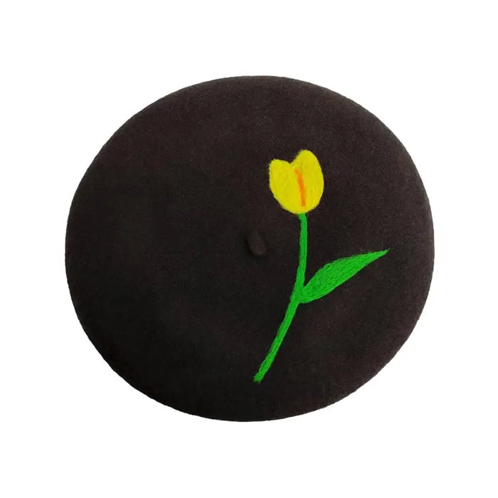 tulip embroidery wool beret boogzel clothing