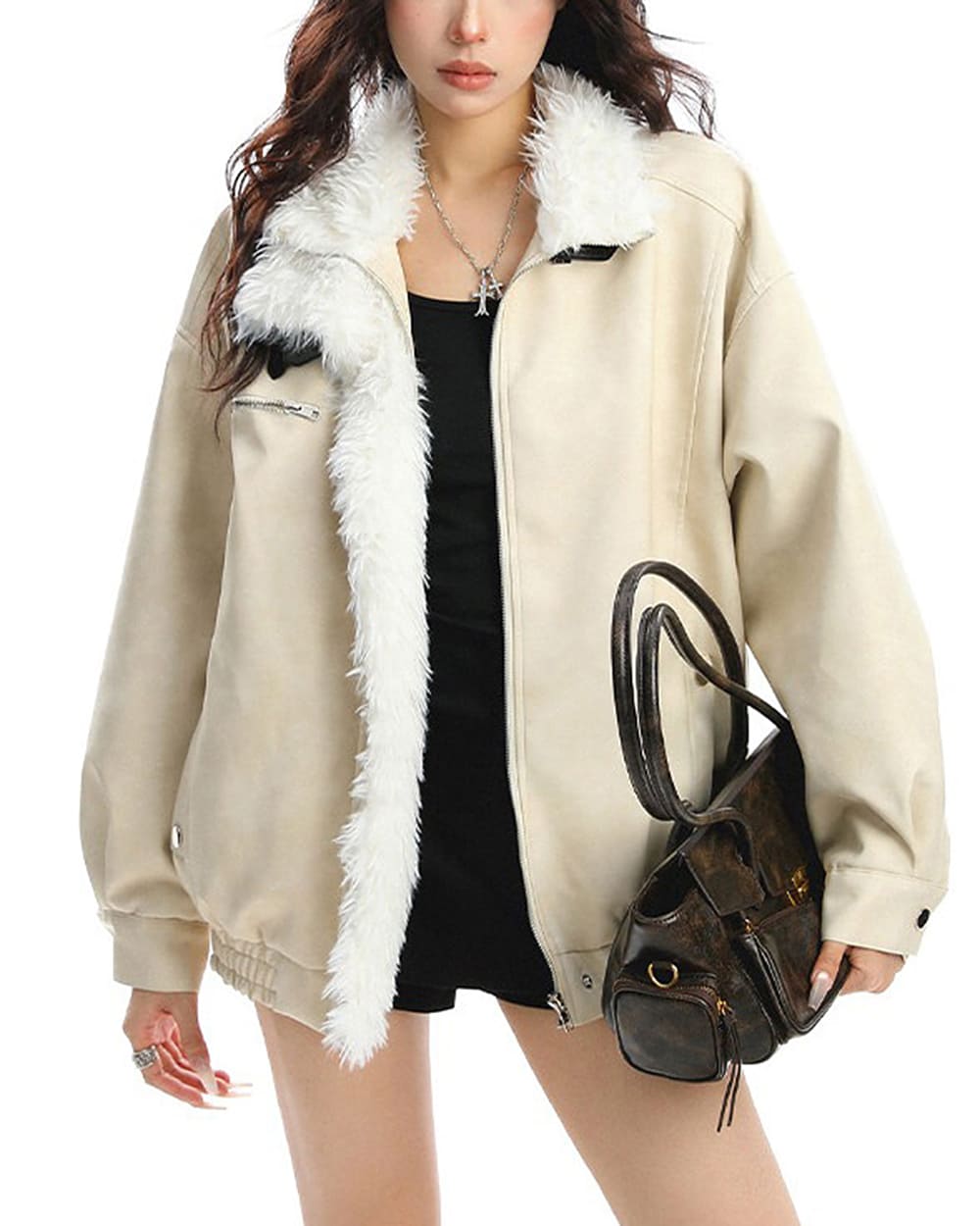 vanilla cream faux fur jacket boogzel clothing