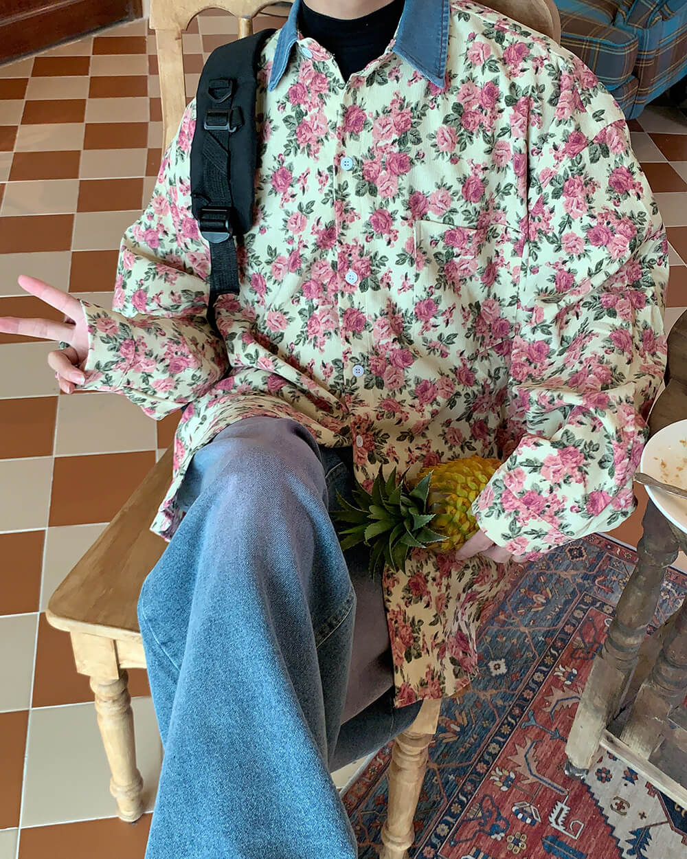 vintage pink floral button up shirt boogzel clothing