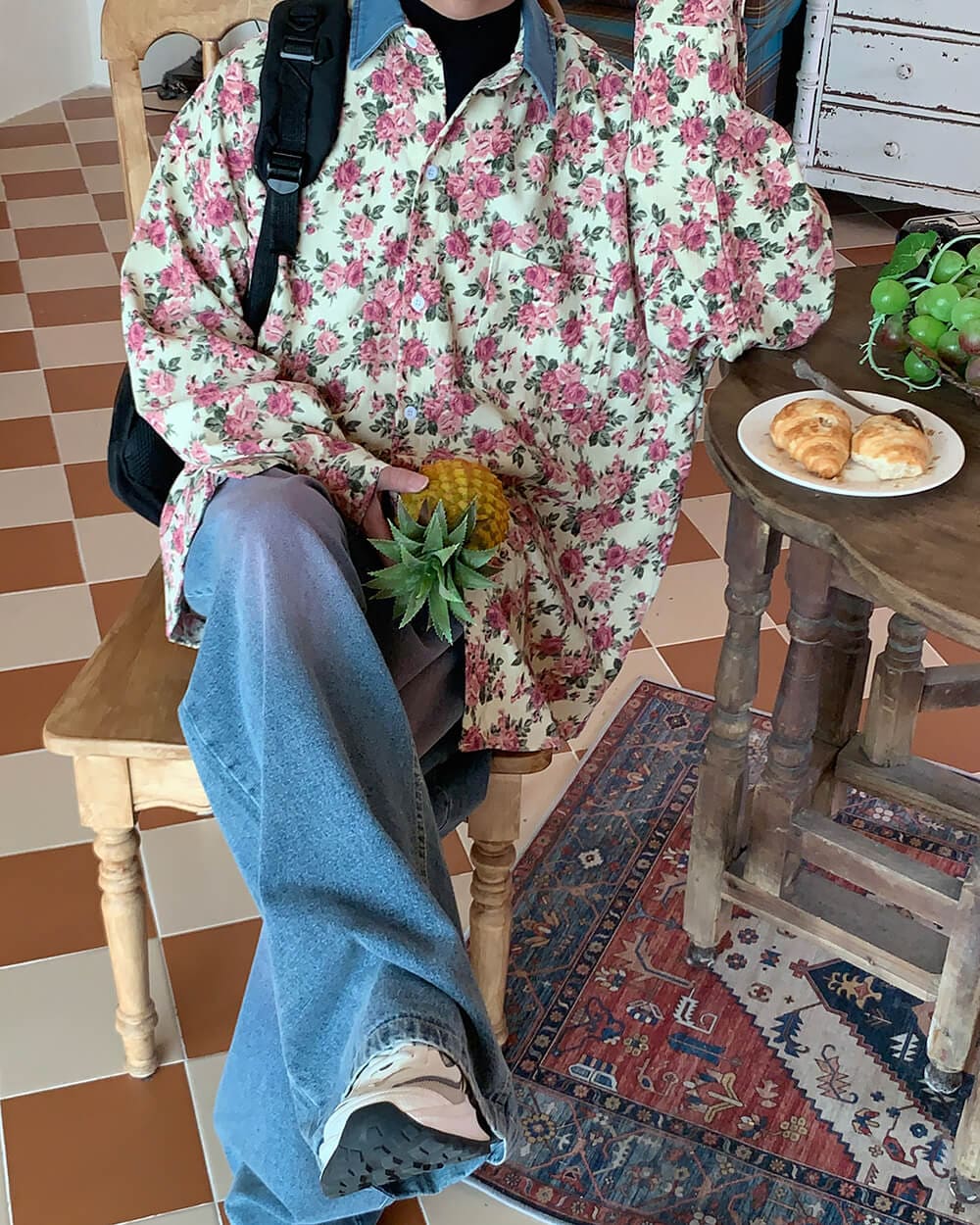 vintage pink floral button up shirt boogzel clothing