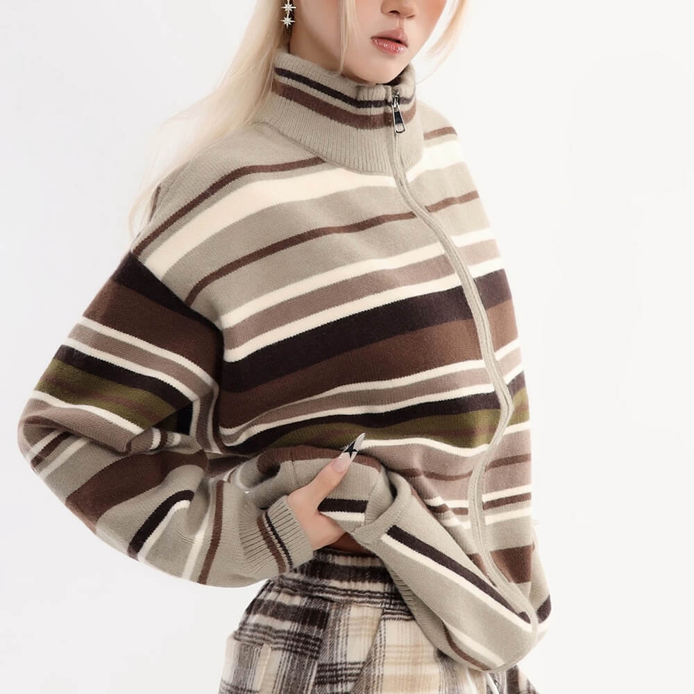 vintage zip up striped sweater boogzel clothing