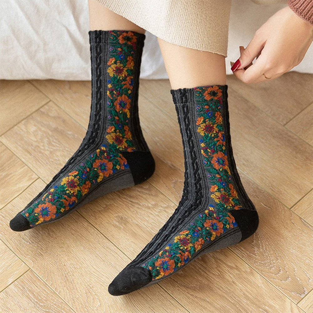 cottagecore embroidered floral socks boogzel clothing
