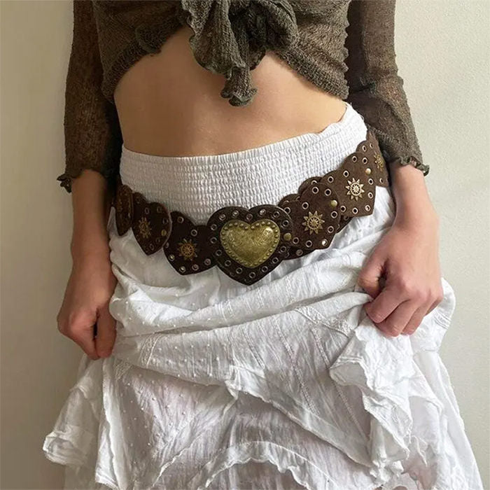 vintage heart brown suede belt boogzel clothing