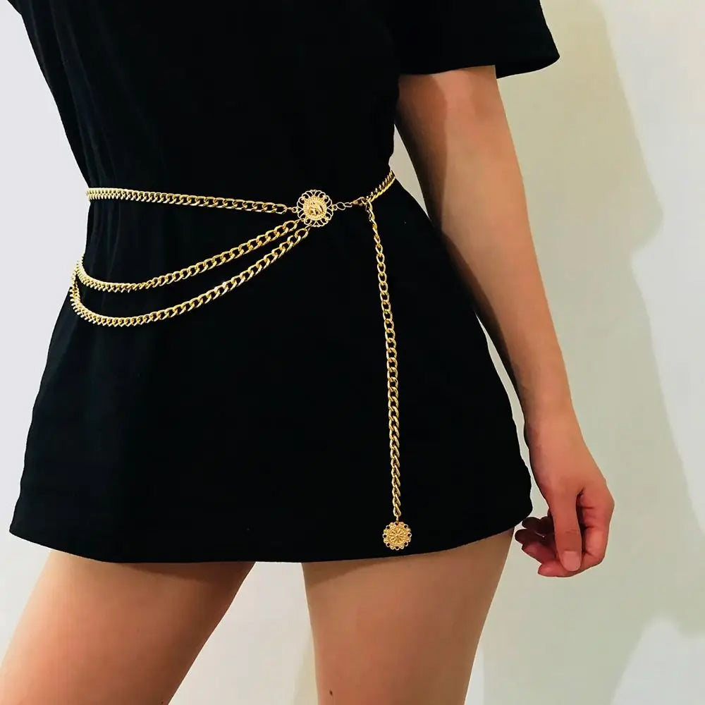 vintage style coin layered chain belt boogzel clothing