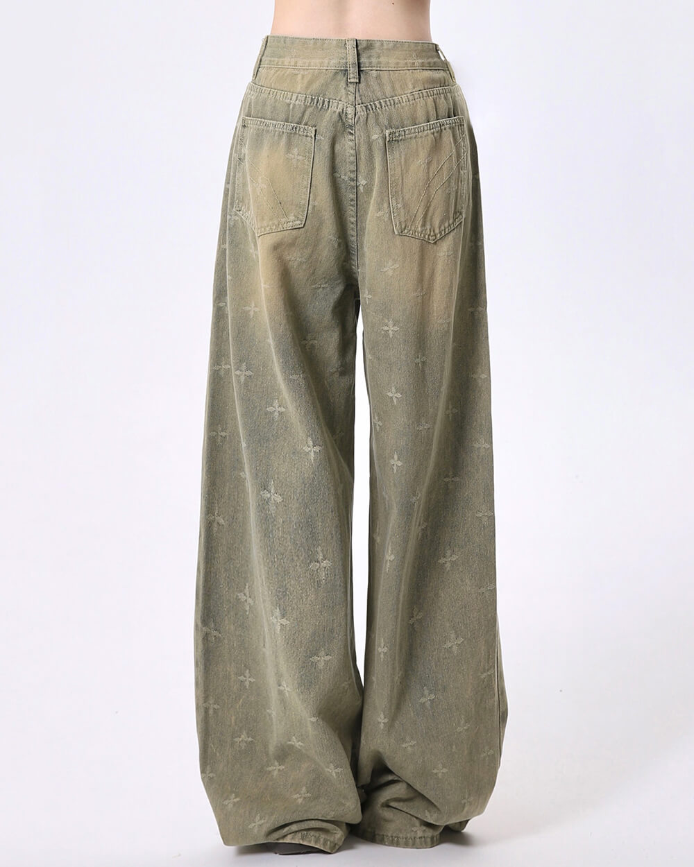 washed cross print wide leg jeans boogzel clothing