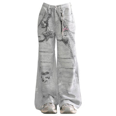 washed grey y2k chain print jeans boogzel clothing