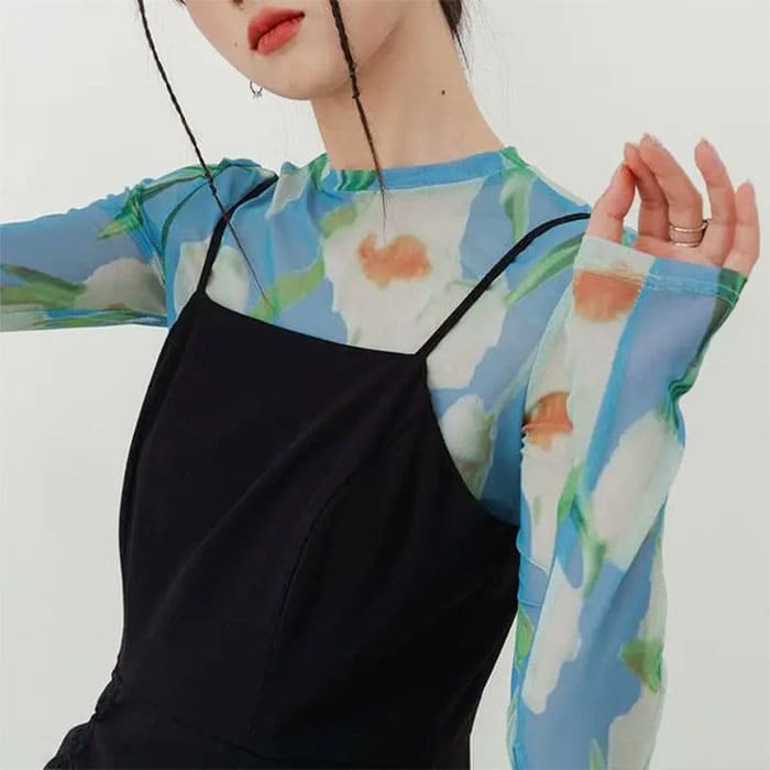 watercolor lily mesh top boogzel clothing