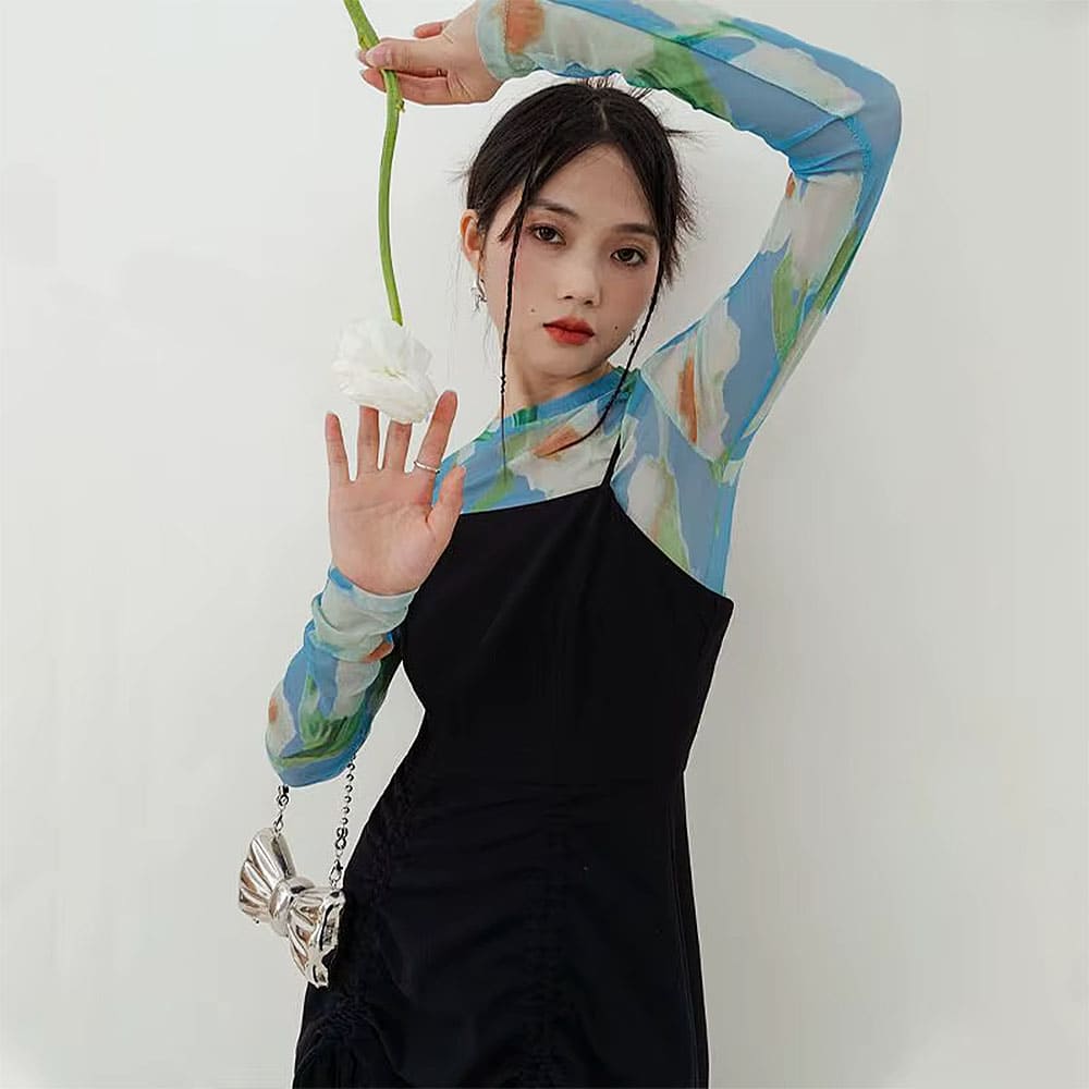 watercolor lily mesh top boogzel clothing