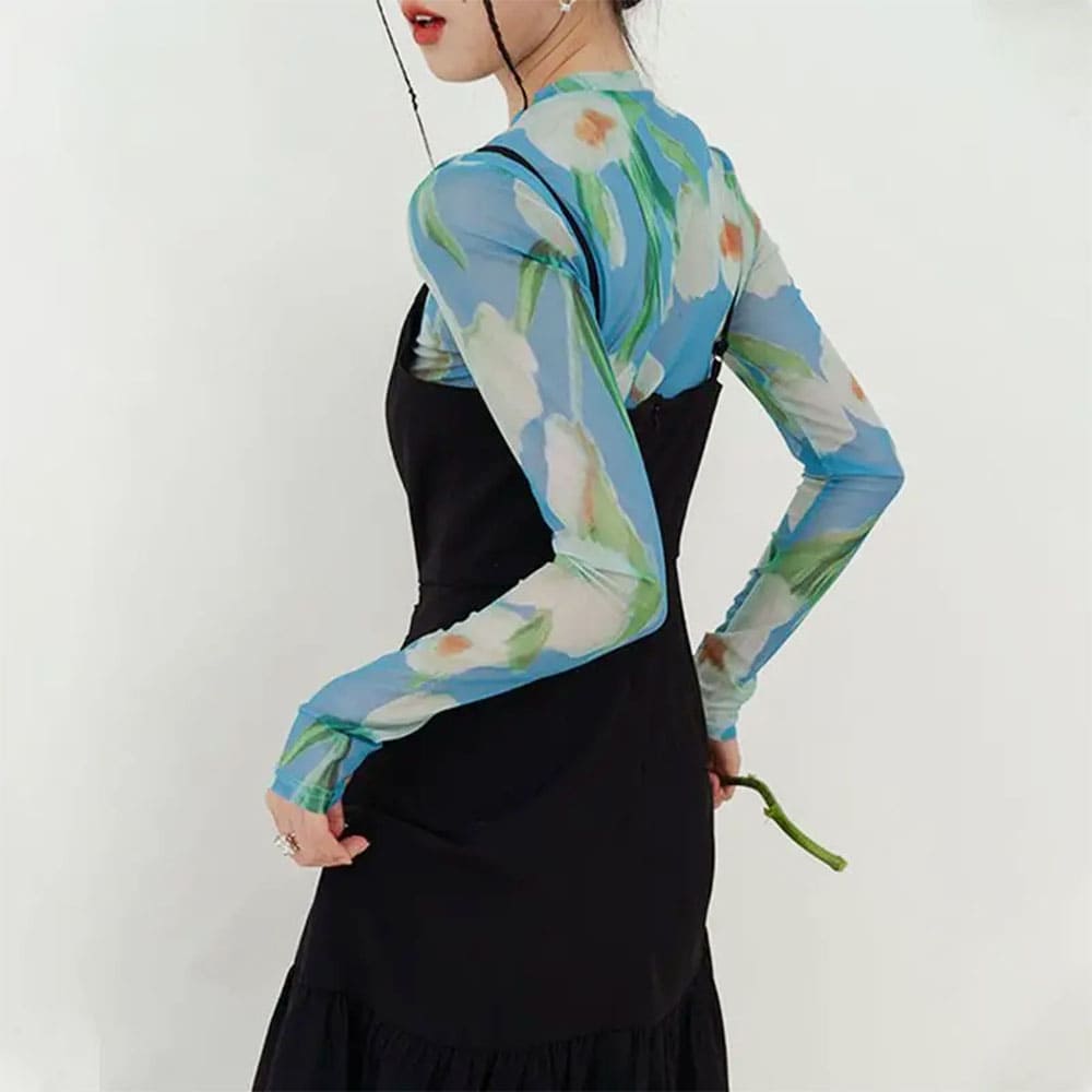 watercolor lily mesh top boogzel clothing