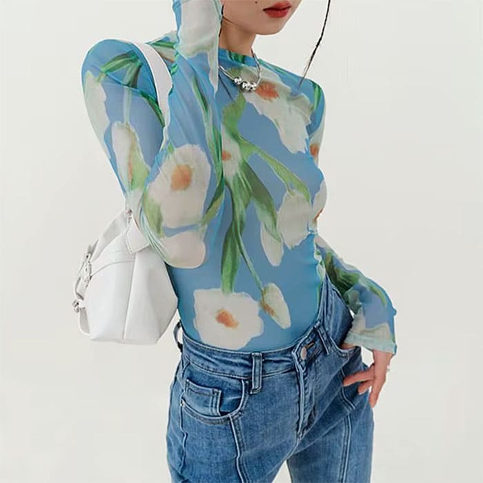 watercolor lily mesh top boogzel clothing