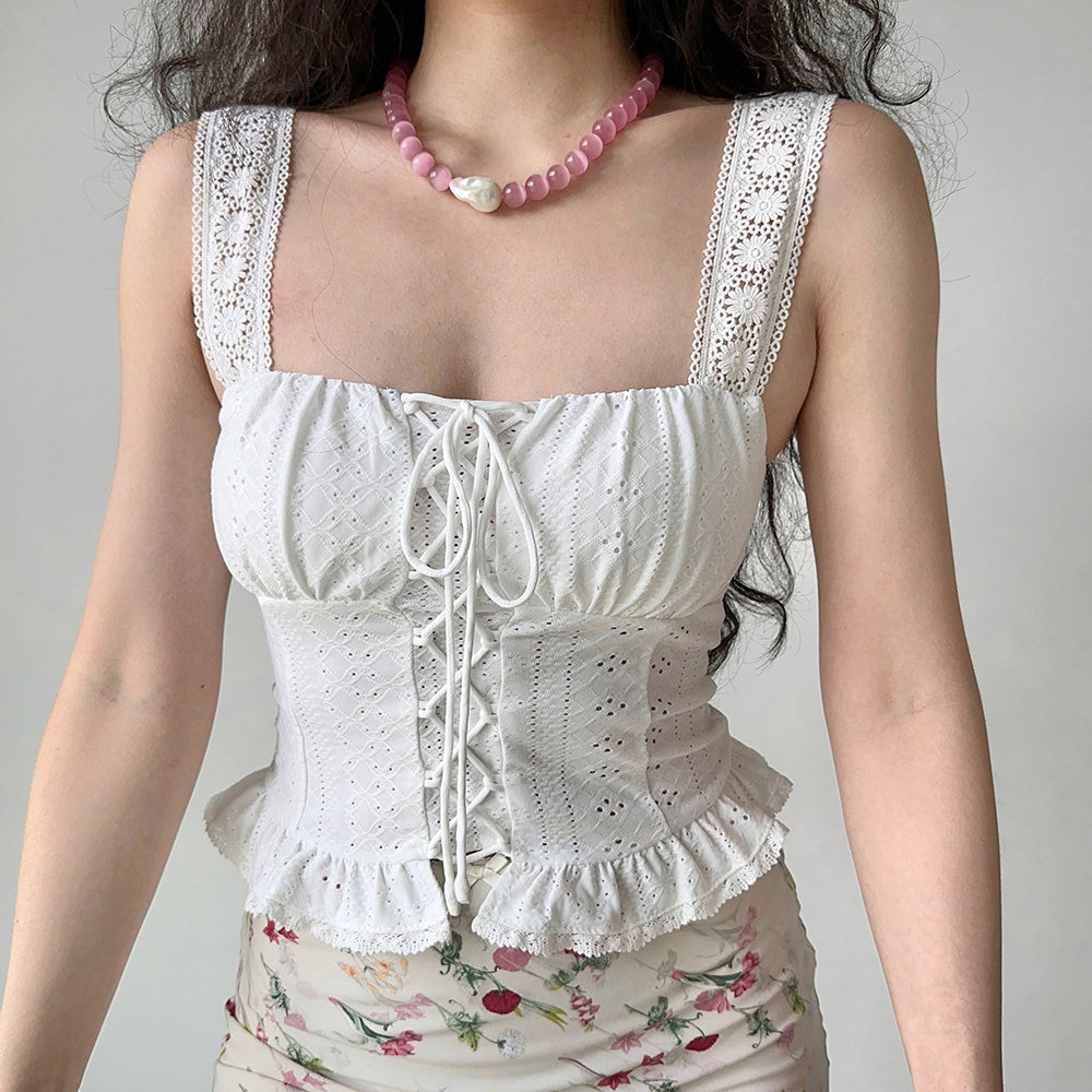 white lace up corset top boogzel clothing
