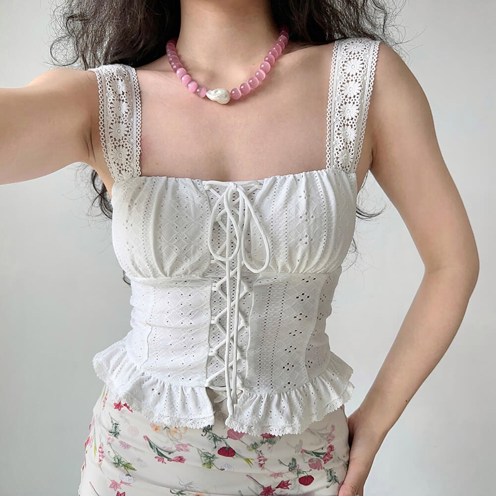 white lace up corset top boogzel clothing