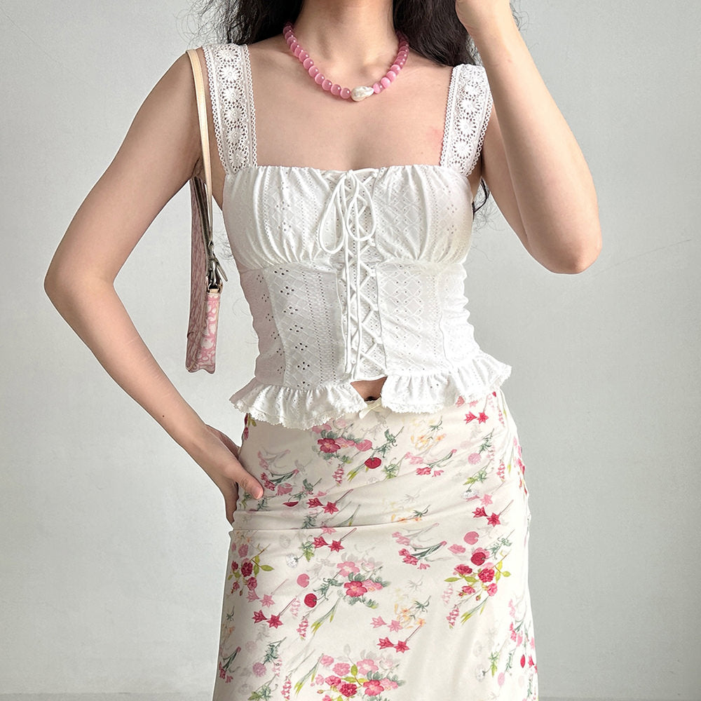 white lace up corset top boogzel clothing