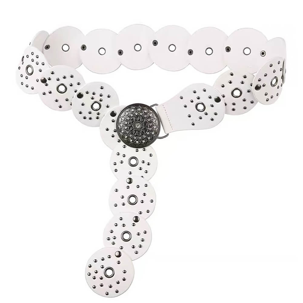 white studded boho belt boogzel clothing