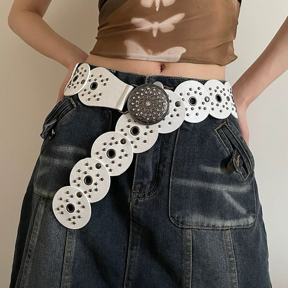 white studded boho belt boogzel clothing
