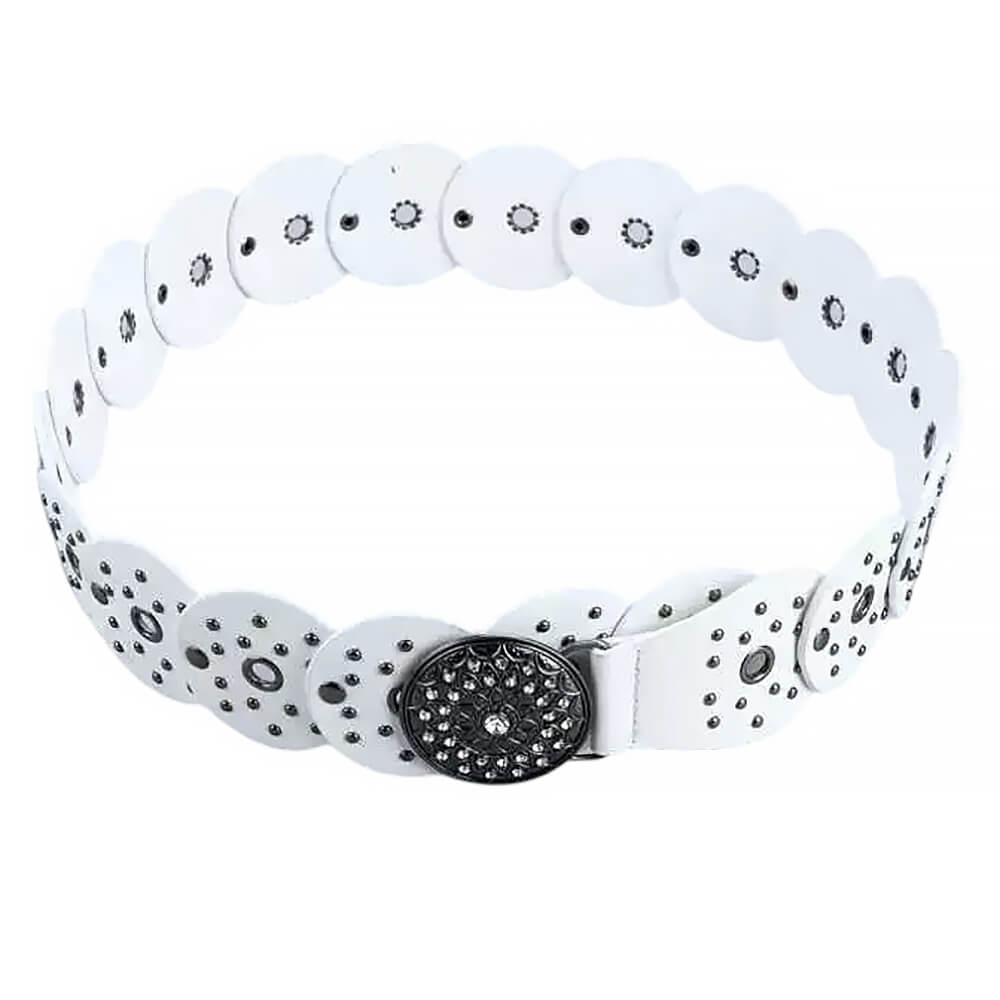 white studded boho belt boogzel clothing