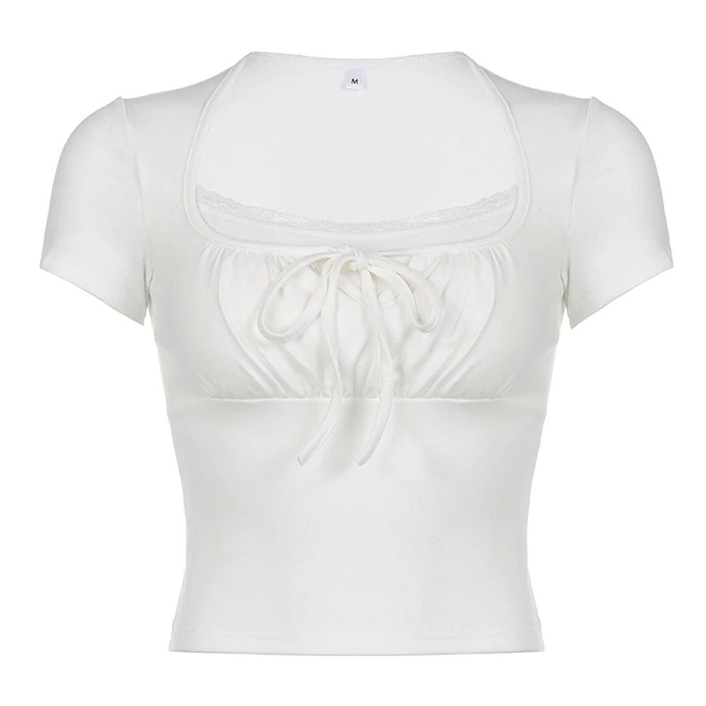 white lace ruched crop top boogzel clothing