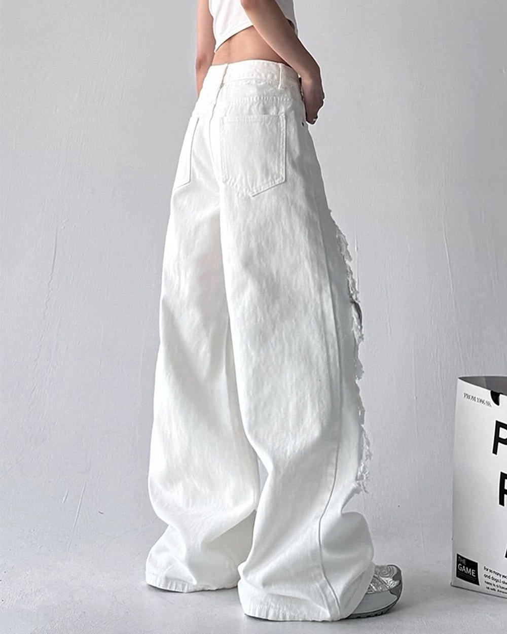 white ripped lace baggy jeans boogzel clothing