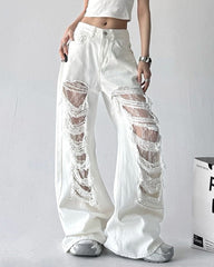 white ripped lace baggy jeans boogzel clothing