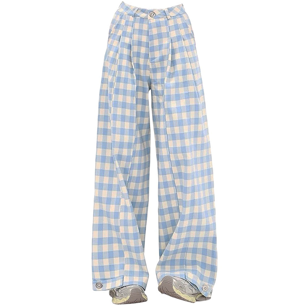 wide leg blue gingham trousers boogzel clothing