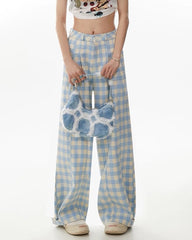 wide leg blue gingham trousers boogzel clothing