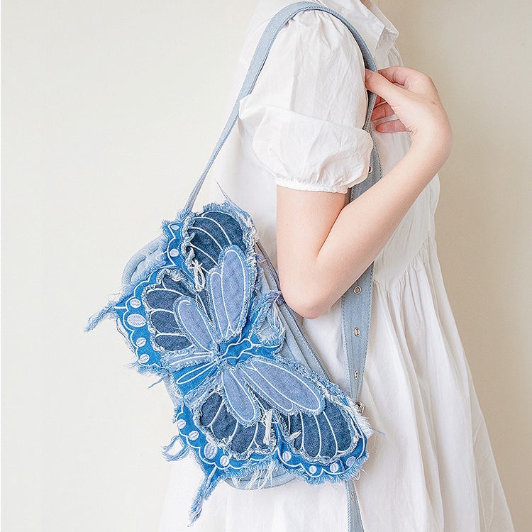 Y2K Aesthetic Butterfly Denim Handbag - Boogzel Clothing