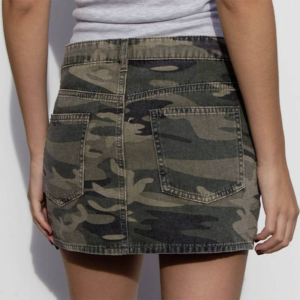 y2k camo denim mini skirt boogzel clothing
