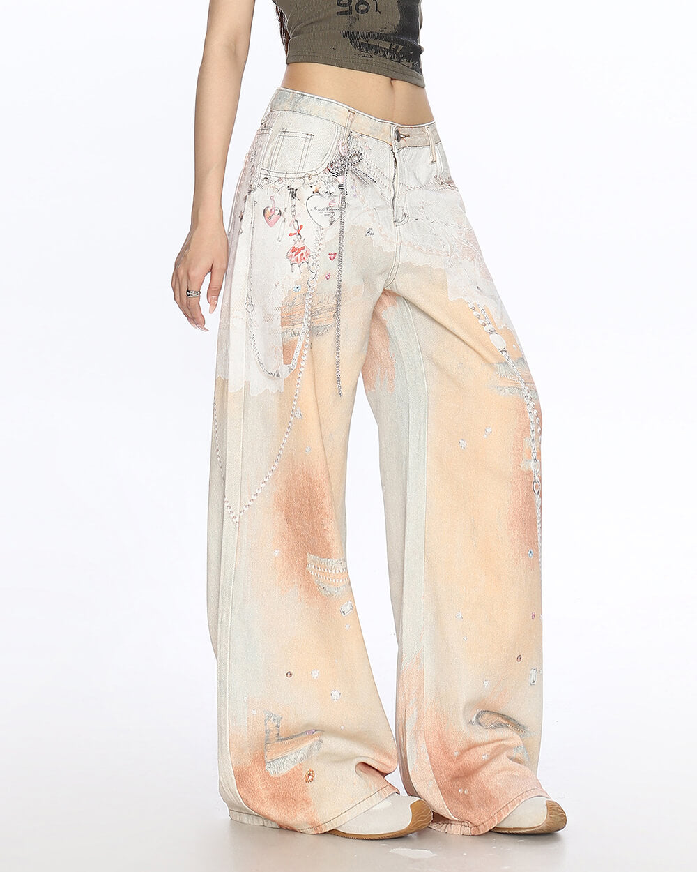 y2k chain print wide leg jeans boogzel clothing