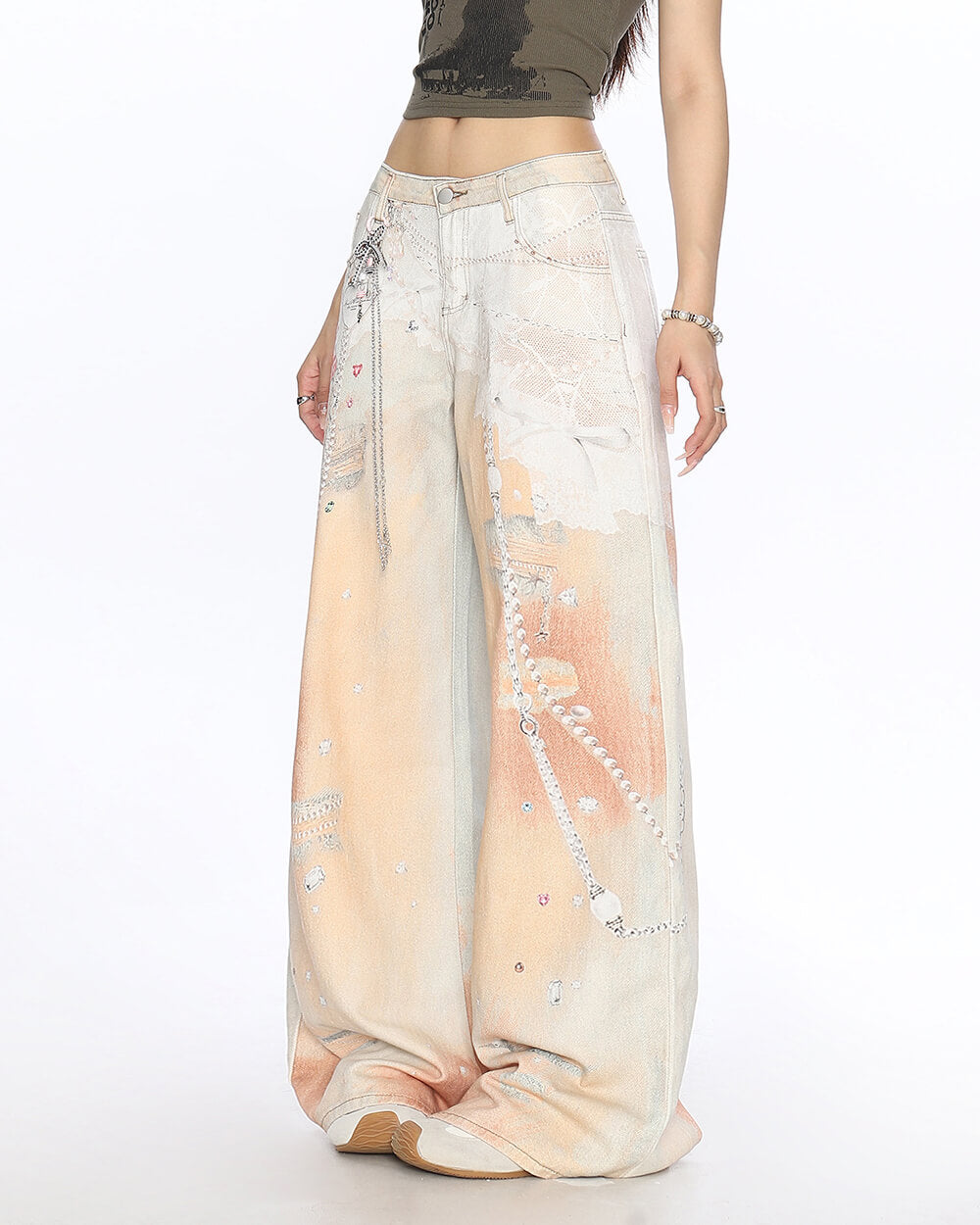 y2k chain print wide leg jeans boogzel clothing