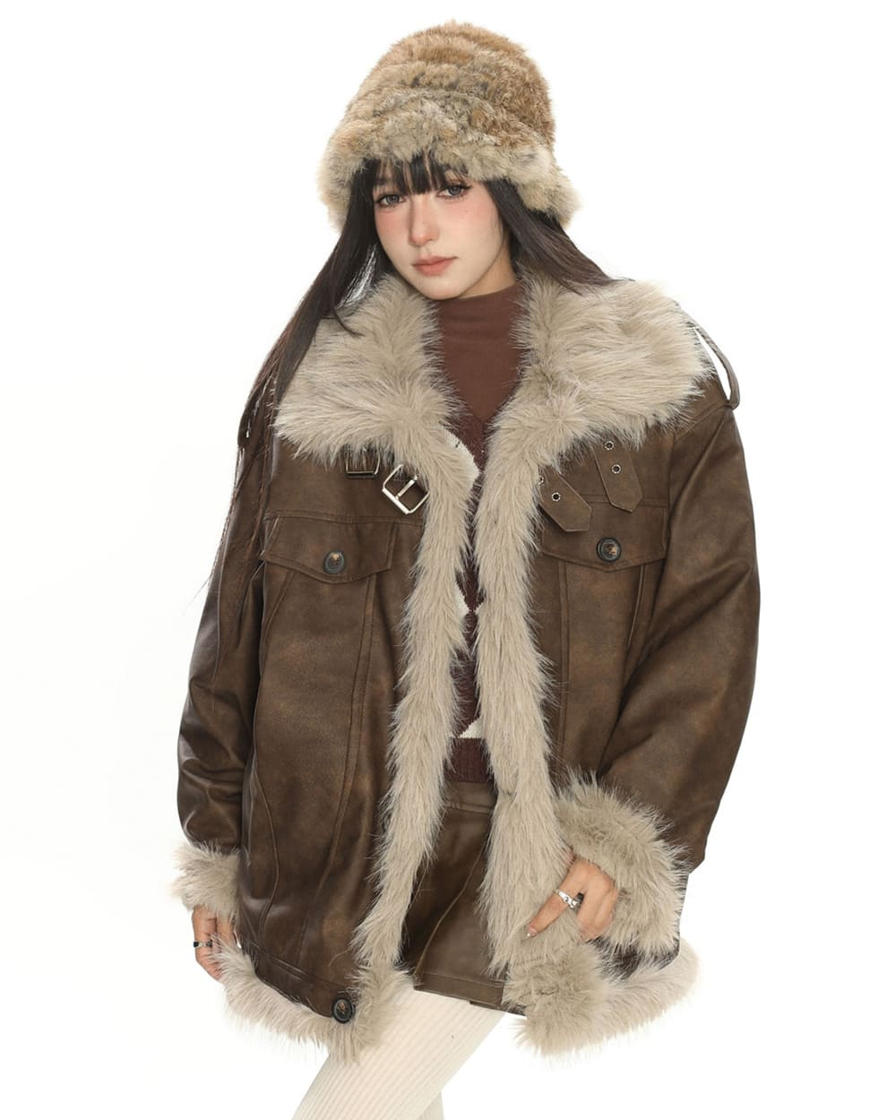 y2k fur trim aviator jacket boogze clothing