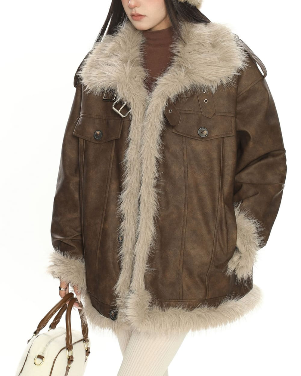 y2k fur trim aviator jacket boogze clothing