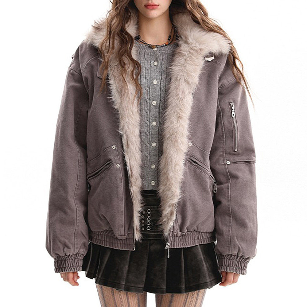y2k fur trim bomber jacket boogzel clothing