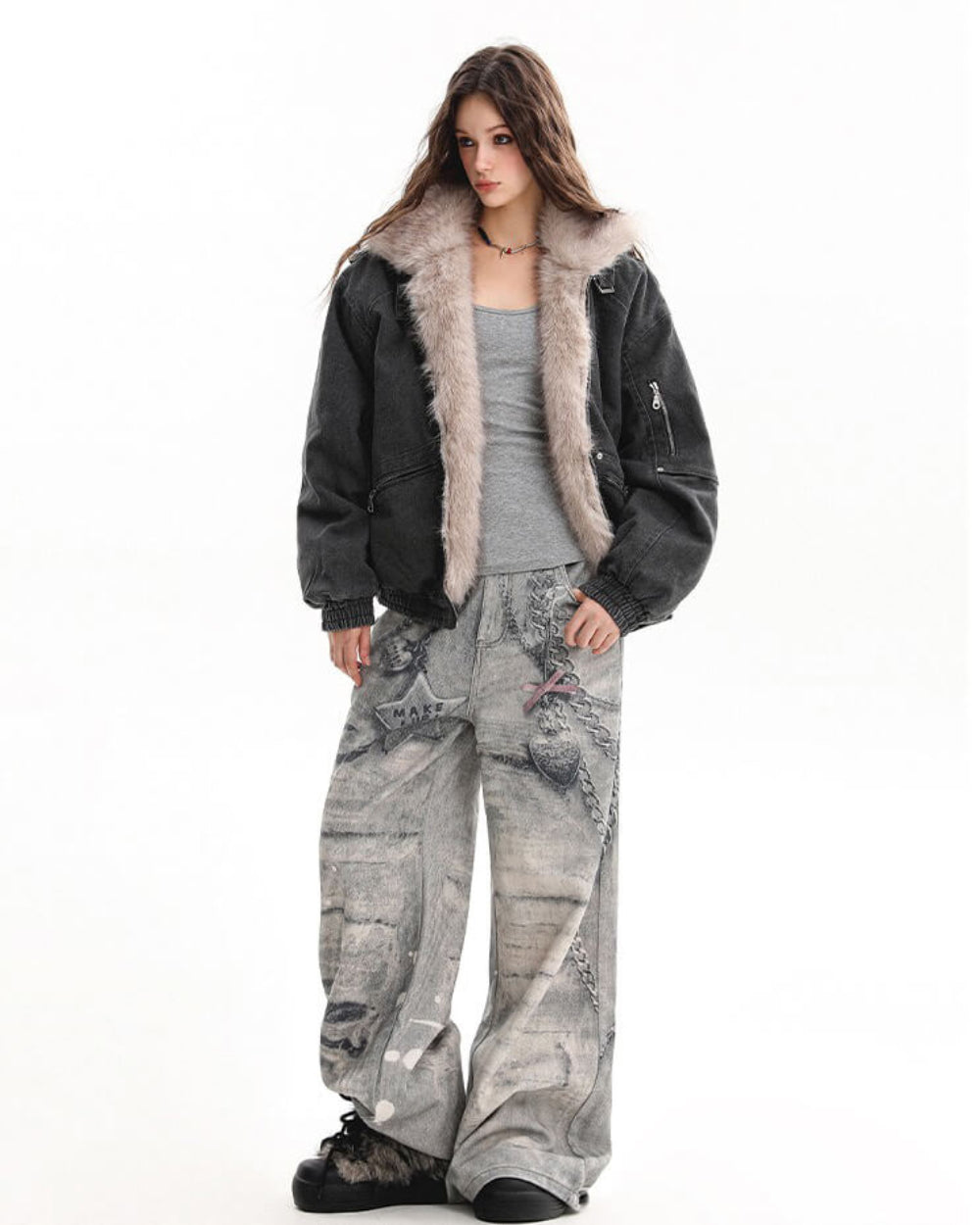 y2k fur trim bomber jacket boogzel clothing