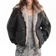 y2k fur trim bomber jacket boogzel clothing