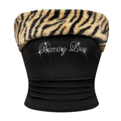 y2k fur trim tube top boogzel clothing