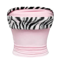y2k fur trim tube top boogzel clothing