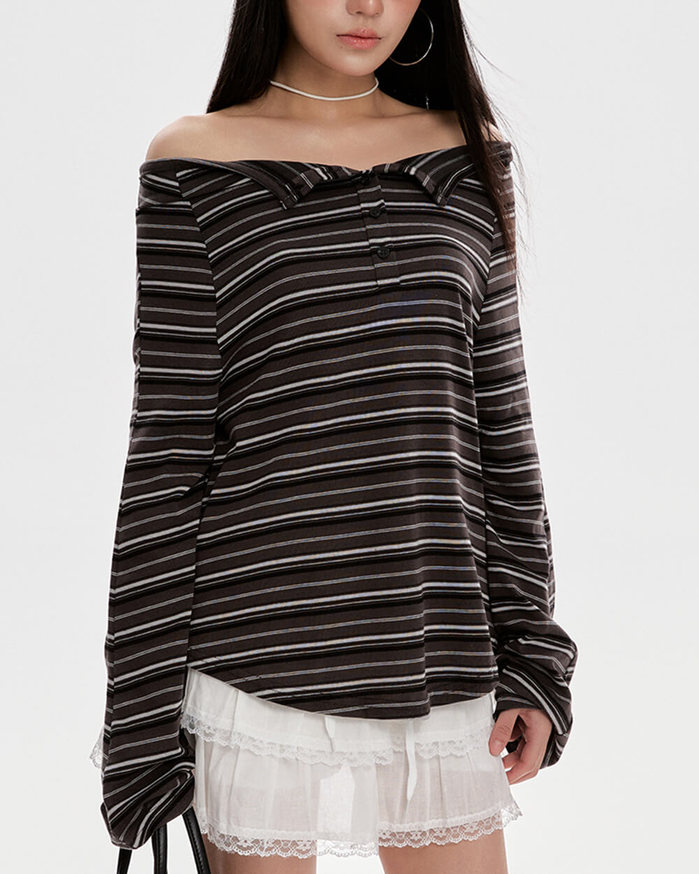 y2k off shoulder henley longsleeve boogzel clothing