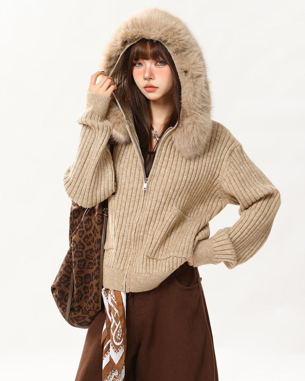 y2k style fur trim zip hoodie boogzel clothing
