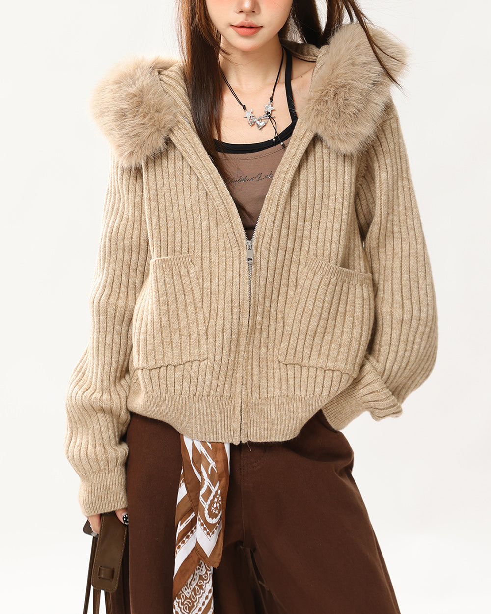 y2k style fur trim zip hoodie boogzel clothing