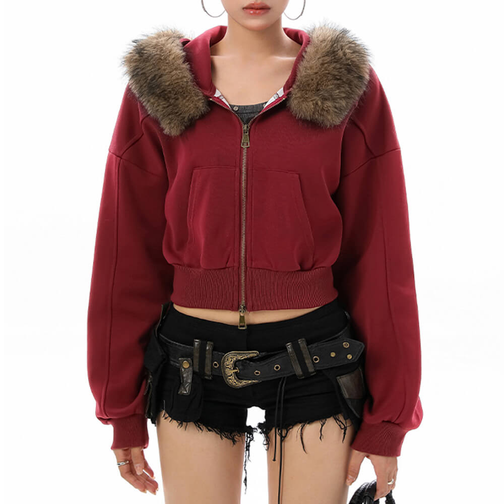 y2k aesthetic cropped fur hoodie boogzel clothing